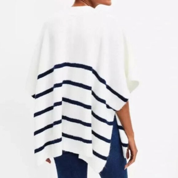 Ann Taylor LOFT -Women's Striped Knit Wrap - Whisper White & Navy - Size M/L - Picture 2 of 8